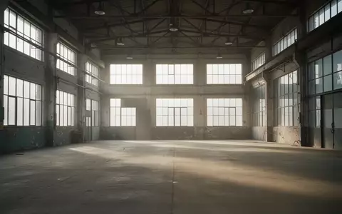 Eine leere, lichtdurchflutete Industriehalle mit hohen Fenstern und kahlem Betonboden. - Foto: über boerse-global.de