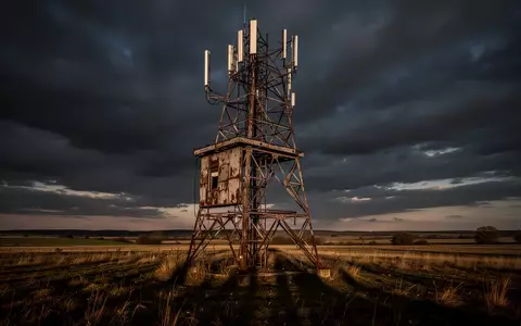 Ein einsamer Mobilfunkmast auf einem ländlichen Feld bei einbrechender Dunkelheit. - Foto: über boerse-global.de