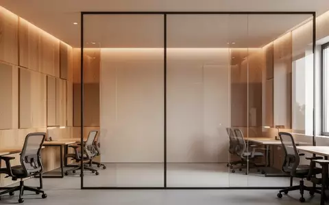 Ein modernes, minimalistisches Großraumbüro mit Holzpaneelen und natürlichem Licht ohne technische Geräte. - Foto: über boerse-global.de