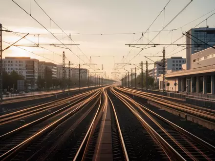 Weitläufige Bahngleisanlagen an einem deutschen Knotenpunkt im Licht der Abendsonne - Foto: über boerse-global.de