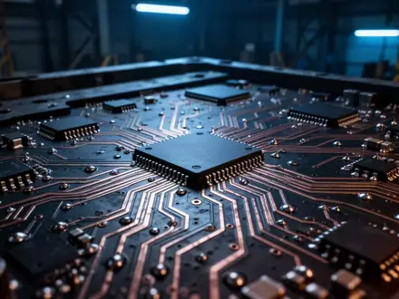 Nahaufnahme einer komplexen Leiterplatte mit elektronischen Komponenten in einer industriellen Umgebung. - Foto: über boerse-global.de