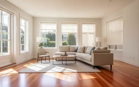 Ein helles, modernes Wohnzimmer in einem Haus in der San Francisco Bay Area mit großen Fenstern und natürlichem Tageslicht. - Foto: über boerse-global.de