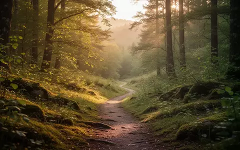 Ein sonnendurchfluteter Waldweg in einem grünen Tal während der goldenen Stunde. - Foto: über boerse-global.de