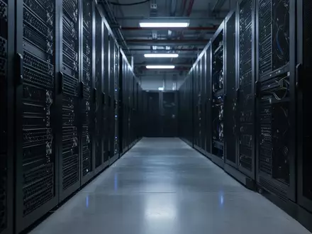 Reihen von dunklen Server-Racks in einem modernen Rechenzentrum. - Foto: über boerse-global.de