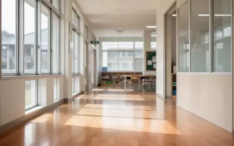 Ein heller, moderner Schulflur mit einfallendem Tageslicht und minimalistischer Architektur. - Foto: über boerse-global.de