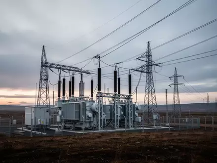 Eine moderne Strom-Transformatorstation in einer ruhigen Landschaft bei Dämmerung, die technische Redundanz und Infrastruktur symbolisiert. - Foto: über boerse-global.de