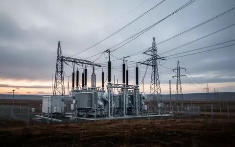 Eine moderne Strom-Transformatorstation in einer ruhigen Landschaft bei DĂ€mmerung, die technische Redundanz und Infrastruktur symbolisiert. - Foto: ĂŒber boerse-global.de