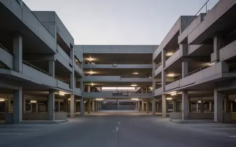 Ein modernes, minimalistisches Parkhaus in der Dämmerung mit architektonischen Linien aus Beton. - Foto: über boerse-global.de