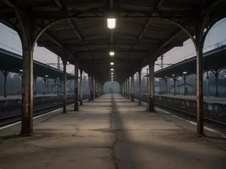 Ein verlassener, düsterer Bahnsteig bei Dämmerung, der die Atmosphäre von Unsicherheit und Stille an einem Bahnhof einfängt. - Foto: über boerse-global.de