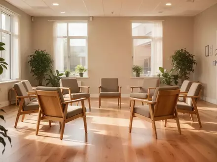 Ein heller, freundlicher Gemeinschaftsraum mit Sitzgelegenheiten in einem Kreis, der soziale Begegnungsmöglichkeiten für Senioren symbolisiert. - Foto: über boerse-global.de