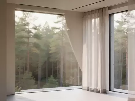Ein minimalistischer, lichtdurchfluteter Innenraum mit Blick ins Grüne, der eine ruhige und klare Atmosphäre vermittelt. - Foto: über boerse-global.de