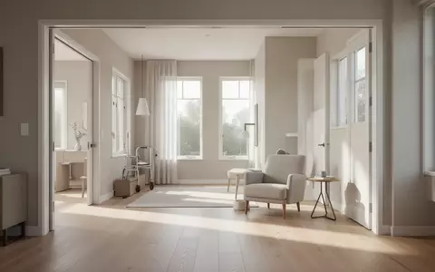 Ein helles, modern eingerichtetes Wohnzimmer mit barrierefreiem Zugang und viel Tageslicht. - Foto: über boerse-global.de