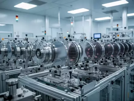 Ein steriler Reinraum in einer Halbleiterfertigungsanlage mit hochpräzisen Maschinen zur Siliziumwafer-Bearbeitung. - Foto: über boerse-global.de