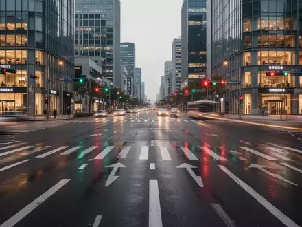 Eine moderne, belebte Straßenkreuzung in einem urbanen Stadtviertel bei Dämmerung mit deutlich markierten Fahrspuren. - Foto: über boerse-global.de