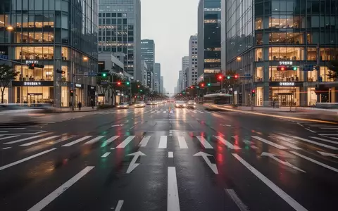 Eine moderne, belebte Straßenkreuzung in einem urbanen Stadtviertel bei Dämmerung mit deutlich markierten Fahrspuren. - Foto: über boerse-global.de