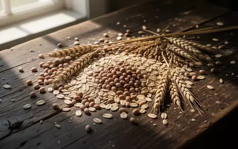 Verschiedene naturbelassene Vollkorngetreide auf einem dunklen Holztisch in natürlichem Licht. - Foto: über boerse-global.de