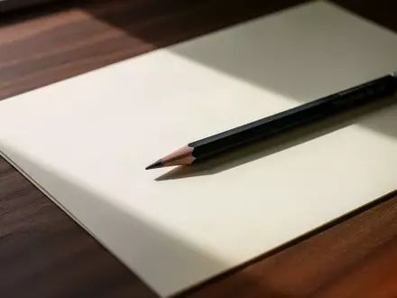 Ein gespitzter Bleistift liegt auf einem hochwertigen, cremefarbenen Blatt Papier auf einem dunklen Holztisch. - Foto: über boerse-global.de