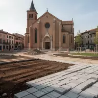 Baustelle zur Neugestaltung des zentralen Platzes in Forst mit der im Hintergrund sichtbaren Stadtkirche St. Nikolai. - Foto: über boerse-global.de