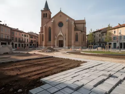 Baustelle zur Neugestaltung des zentralen Platzes in Forst mit der im Hintergrund sichtbaren Stadtkirche St. Nikolai. - Foto: über boerse-global.de