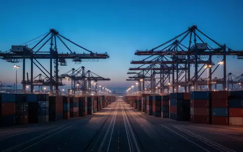 Ein moderner Hafen bei Dämmerung mit Containern und Krananlagen als Symbol für den internationalen Handel. - Foto: über boerse-global.de