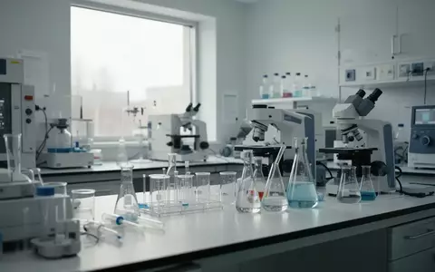 Ein steriler, modern ausgestatteter medizinischer Forschungslaborraum mit Laborgeräten auf einem Arbeitstisch. - Foto: über boerse-global.de