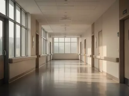 Ein moderner, leerer Krankenhausflur mit einfallendem Tageslicht in Hyderabad. - Foto: über boerse-global.de