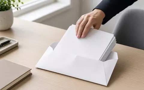 Ein professioneller Schreibtisch, auf dem Dokumente in einen Briefumschlag für den Versand gelegt werden. - Foto: über boerse-global.de