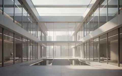 Lichtdurchflutetes, modernes Architekturatrium mit geometrischen Glasstrukturen und minimalistischem Design. - Foto: über boerse-global.de