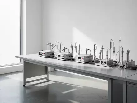 Ein minimalistischer Arbeitsbereich in einer Werkstatt mit technischen Diagnosegeräten auf einem leeren Arbeitstisch. - Foto: über boerse-global.de