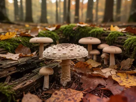 Verschiedene Wildpilze auf einem moosigen Waldboden im Herbstlicht. - Foto: über boerse-global.de