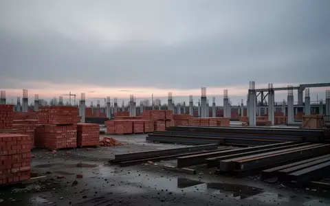 Eine verlassene Baustelle mit gestapelten Baumaterialien unter einem grauen, bewölkten Himmel. - Foto: über boerse-global.de