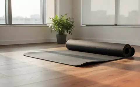 Eine Yogamatte auf einem hellen Holzboden in einem minimalistisch eingerichteten Büro bei Tageslicht. - Foto: über boerse-global.de