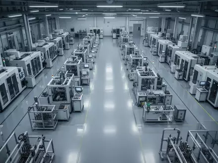 Eine saubere, automatisierte Produktionshalle für Halbleiter mit hochpräzisen Maschinen in einer industriellen Umgebung. - Foto: über boerse-global.de