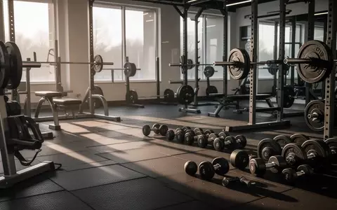 Ein minimalistisches, unbesetztes Fitnessstudio mit professionellen Hanteln und Trainingsgeräten bei natürlichem Licht. - Foto: über boerse-global.de