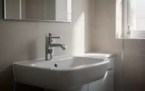 Ein minimalistisches, helles Badezimmer mit weißem Waschbecken und Fliesenwand bei natürlichem Lichteinfall. - Foto: über boerse-global.de