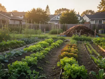 Ein üppiger Gemüsegarten mit biologischem Anbau bei Sonnenuntergang, der nachhaltige Lebensweise und Ressourcenschonung symbolisiert. - Foto: über boerse-global.de