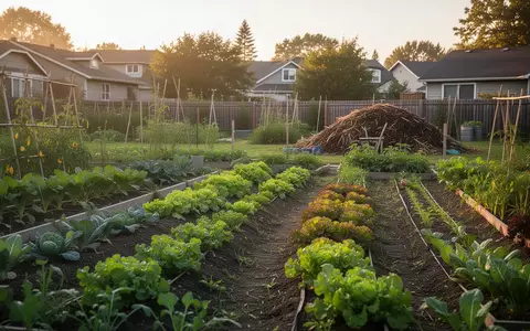 Ein üppiger Gemüsegarten mit biologischem Anbau bei Sonnenuntergang, der nachhaltige Lebensweise und Ressourcenschonung symbolisiert. - Foto: über boerse-global.de