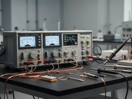 Ein professioneller Arbeitsplatz für Elektrotechnik mit Messgeräten und Schaltkreisen auf einem sauberen Werktisch. - Foto: über boerse-global.de