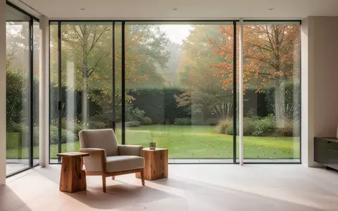 Ein helles, modern eingerichtetes Wohnzimmer mit Blick in einen herbstlichen Garten, das eine Atmosphäre von Ruhe und häuslicher Pflege vermittelt. - Foto: über boerse-global.de