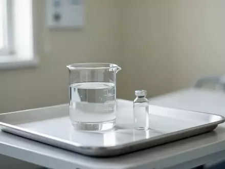 Ein minimalistischer, heller klinischer Untersuchungsraum mit einem leeren Metalltablett und einem Glasbecher auf einem Tisch. - Foto: über boerse-global.de