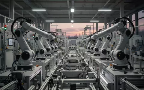 Eine moderne, automatisierte Fertigungshalle in einer europäischen Industrieanlage bei Dämmerung. - Foto: über boerse-global.de