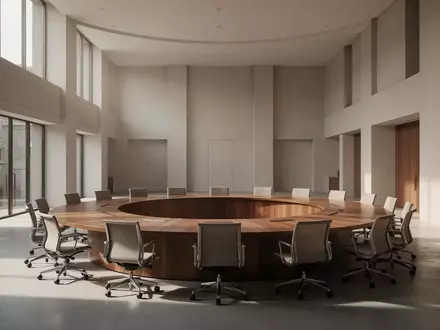 Ein minimalistischer, leerer Konferenztisch in einem hellen, architektonisch gestalteten Raum in Dublin. - Foto: über boerse-global.de