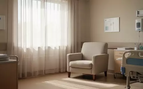 Ein ruhiges, sonnendurchflutetes Krankenzimmer mit einem bequemen Sessel am Fenster in einer minimalistischen Umgebung. - Foto: über boerse-global.de