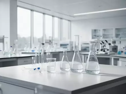 Ein minimalistisch gestaltetes, modernes Labor mit klaren Oberflächen und wissenschaftlichen Glasgefäßen in hellem Tageslicht. - Foto: über boerse-global.de