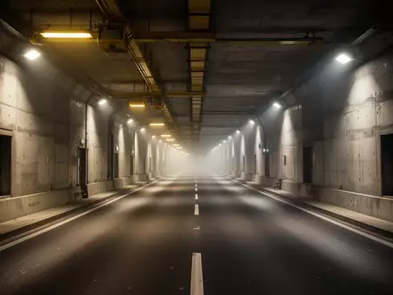 Leere, hell beleuchtete Tunnelröhre aus Beton mit industriellen Lichtern an der Decke - Foto: über boerse-global.de