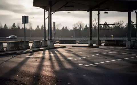 Ein leerer, asphaltierter Autobahn-Rastplatz in der Morgendämmerung mit langen Schatten. - Foto: über boerse-global.de