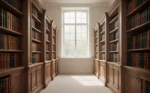 Eine ruhige Bibliothek mit hohen Holzregalen voller Bücher in sanftem Tageslicht. - Foto: über boerse-global.de