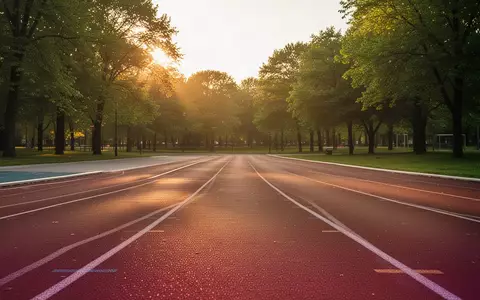 Eine leere Laufbahn in einem Park bei Sonnenuntergang, die eine ruhige und sportliche Atmosphäre vermittelt. - Foto: über boerse-global.de
