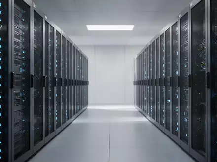 Ein moderner, minimalistischer Serverraum mit leuchtenden Hardware-Racks in einer ruhigen, professionellen Umgebung. - Foto: über boerse-global.de