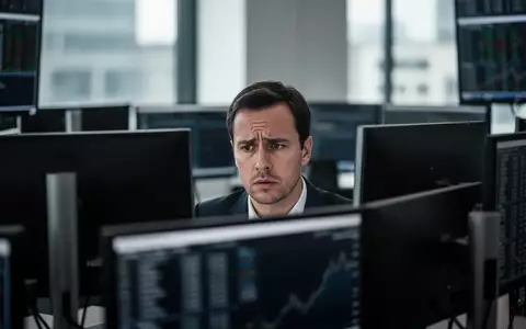 Ein nachdenklicher Börsenhändler vor dunklen Bildschirmen an einem Frankfurter Handelsplatz. - Foto: über boerse-global.de